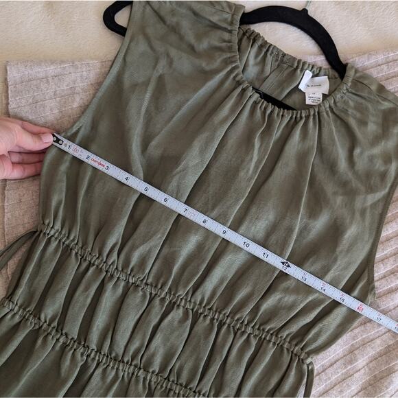 NWOT Anthropologie R.G. KANE Linen Blend Gathered Mini Dress In Olive, Size M - Picture 7 of 8
